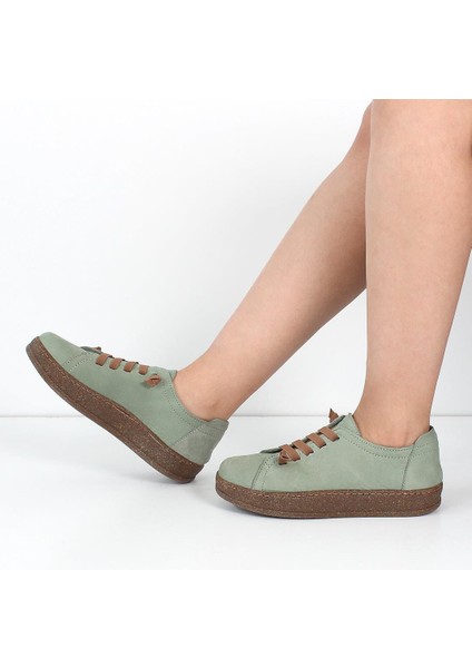 Kadın Yeşil Bağcıklı Kalın Tabanlı Nubuk Deri Ayakkabı fiyatları