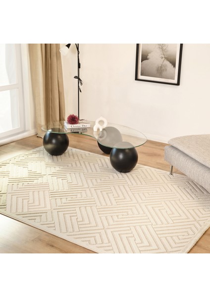 7/24 İskandinav Olav Beyaz 80x150 cm Salon Mutfak Halısı Yolluk Kilim