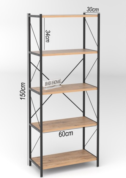 Dekoratif 5 Raflı Metal Kitaplık Kitap Rafı Ofis Rafı Atlantikçam