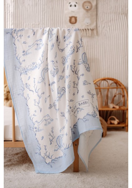Çift Katlı Müslin Bebek Örtüsü - Toile De Jouy / Mavi