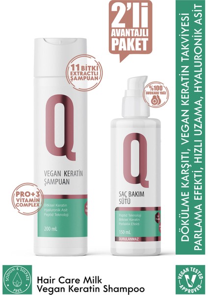 Pro 3 Vitamin Complex Vegan Sülfatsız Keratin Şampuan ve Parlaklık Sağlayıcı Vegan Saç Bakım Sütü