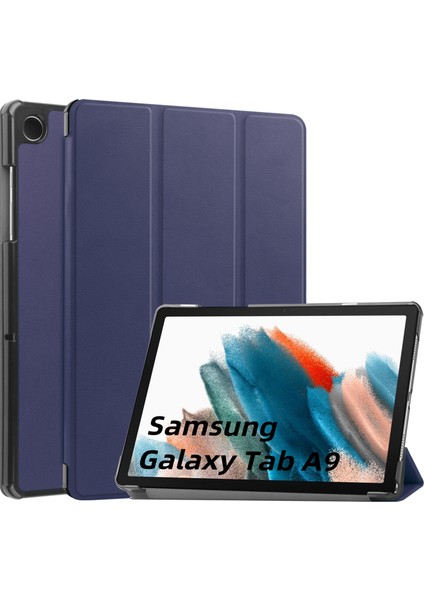 Samsung Galaxy Tab A9 Deri Tablet Kılıfı Koyu Mavi (Yurt Dışından)