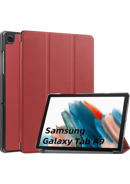 Samsung Galaxy Tab A9 Şarap Kırmızısı Için Deri Tablet Kılıfı (Yurt Dışından)