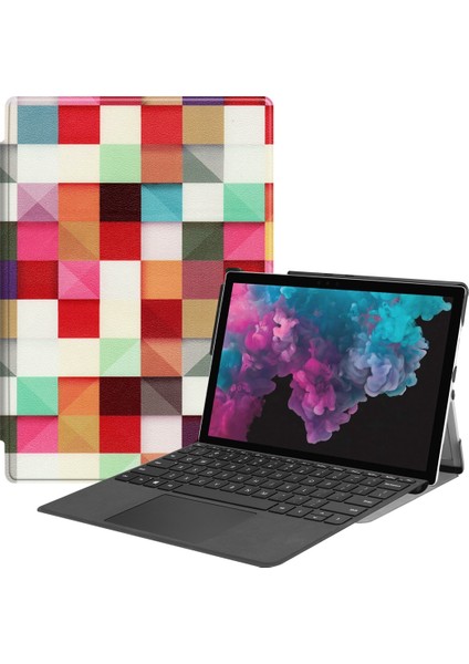 Microsoft Surface Pro 6 Için Renkli Desenli Deri Kılıf (Yurt Dışından)