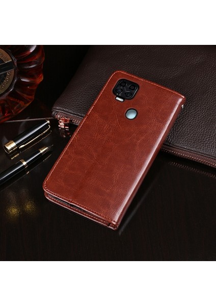 Zte Blade V 2020 Kırmızı Için Idewei Crazy Horse Doku Kılıfı (Yurt Dışından)