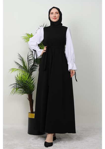 Kol Detay Kuşaklı Elbise Siyah