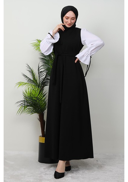 Kol Detay Kuşaklı Elbise Siyah fiyatları