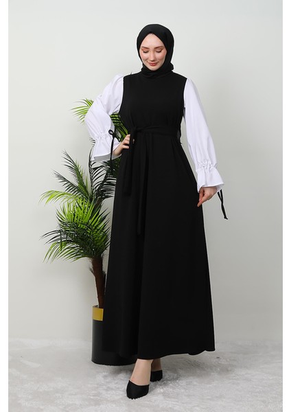 Kol Detay Kuşaklı Elbise Siyah fırsatları