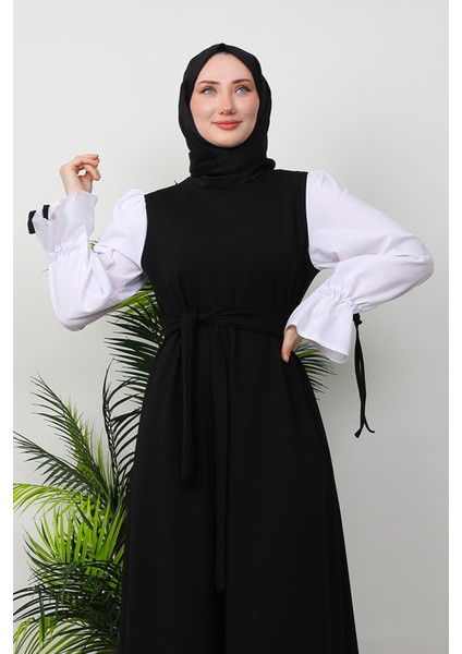 Kol Detay Kuşaklı Elbise Siyah indirimleri