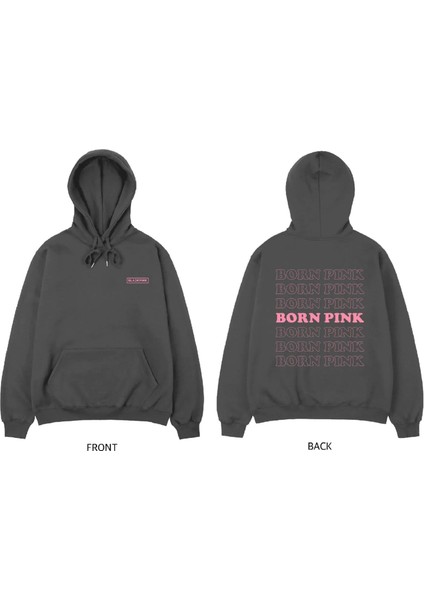 Kpop Born Pink Antrasit Kapüşonlu Sweatshirt