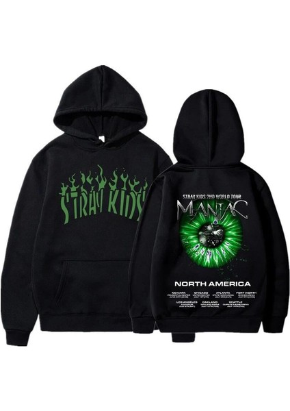 K-Pop Stray Kids Maniac Siyah Kapşonlu Hoodie Sweatshirt