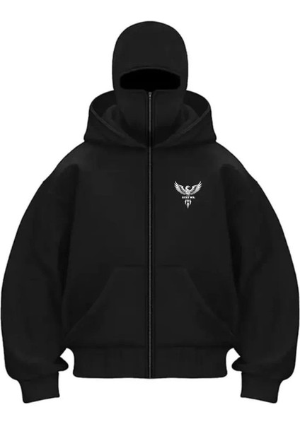 3 Iplik ( Kalın ) Şardonlu ( Içi Pamuklu ) Kar Maskeli Kapüşonlu Oversize Hırka