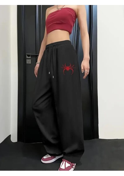 Sokak Tarzı Spider Baskılı Baggy Eşofman