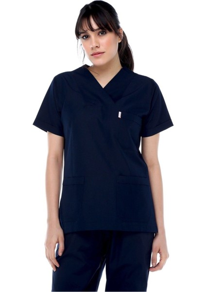 Lacivert Zarf Yaka Hastane Üniforması Kadın Hemşire Üniforması Doktor modelleri