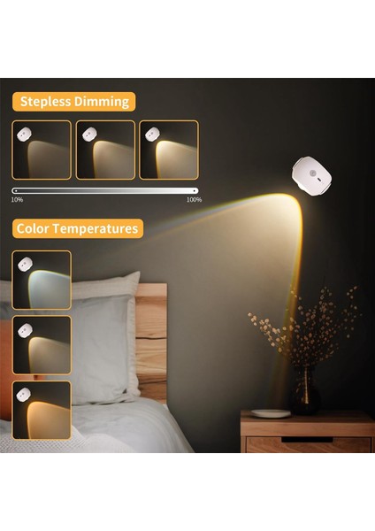 LED Duvar Aplik Hareket Sensörü, Yatak Odası Için 3 Renkli Gün Batımı Duvar Lambası, Duvar Lambası, Şarj Edilebilir Resim Işıkları Siyah (Yurt Dışından)