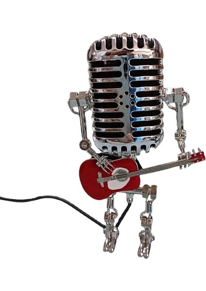 Mikrofon Lambası - Lamba Başlığı Vintage Metal Mikrofon Robot Masa Lambası Retro Stil Ev Süsleri, Kırmızı ve Gümüş (Yurt Dışından)