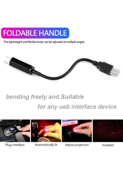 Araba USB Yıldız Tavan Lambası Araba Tavan Lambası USB Gece Lambası Romantik Atmosfer Dekorasyon Lambası (Yurt Dışından)