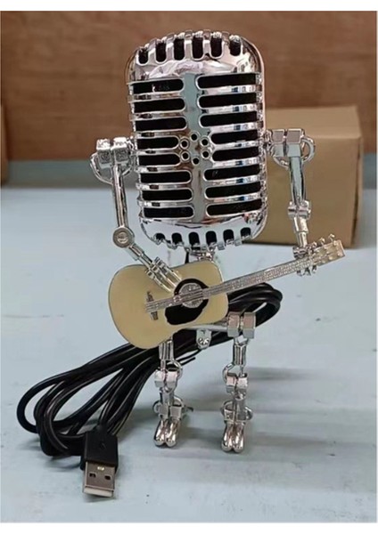 Mikrofon Lambası - Lamba Başlığı Vintage Metal Mikrofon Robot Masa Lambası Retro Stil Ev Süsleri, Kırmızı ve Gümüş (Yurt Dışından)