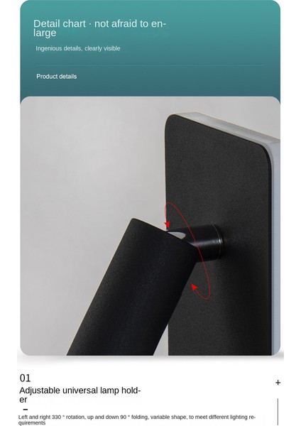 Duvar Işığı Arka Işık USB Şarj 330 Derece Rotasyon Ayarlanabilir Duvar Lambası Başucu Çalışması Okuma Aplik Lambası Beyaz (Yurt Dışından)