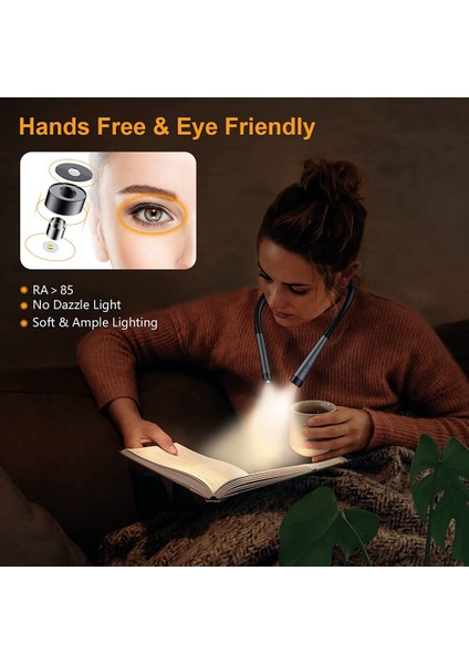 Boyun Okuma Lambası Kitap, Yatakta Okuma Için Şarj Edilebilir LED Kitap Lambası, 3 Renkli Göz Koruma Modu, Mavi (Yurt Dışından)