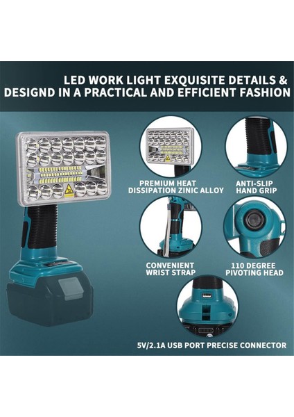 Makita 18V Lityum Pil Için 2000LM LED Çalışma Işığı, Kamp, Acil Durum Için Projektör, Şarj Edilebilir LED El Feneri (Yurt Dışından)