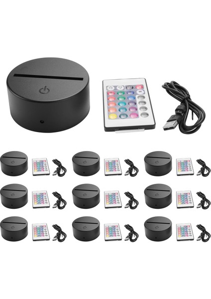 10 Paket 3D Gece LED Işık Lamba Tabanı + Uzaktan Kumanda + USB Kablosu, Akrilik Siyah Için 16 Renk Işık Gösterisi Ekran Standı (Yurt Dışından)