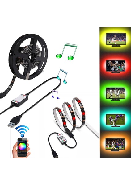 16.4ft USB LED Işık Şeritleri Bluetooth Uzaktan App Kontrolü ile Renk Değiştirme Rgb Sync Müzik Yatak Odası Dekor Için (Yurt Dışından) fiyatları