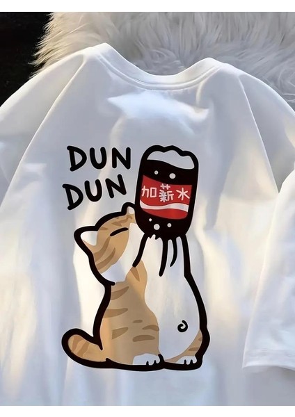 Dan Dan Cat Baskılı Beyaz T-Shirt