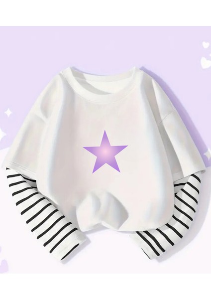 Star Uzun Kollu Beyaz T-Shirt