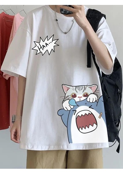 Shark & Cat Beyaz T-Shirt modelleri