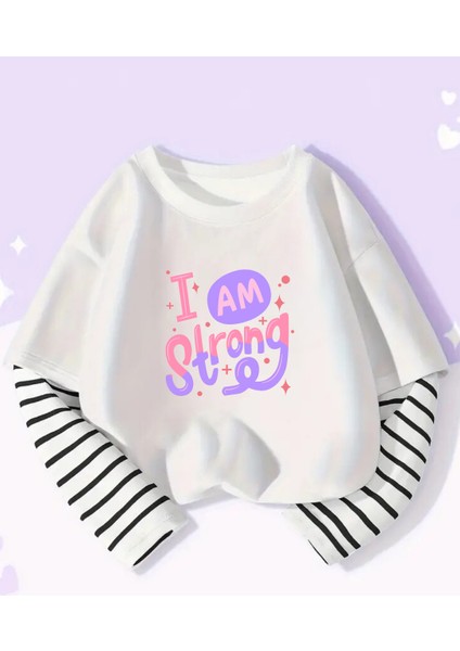 I Am Strong Uzun Kollu Beyaz T-Shirt