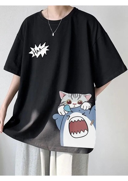 Shark & Cat Siyah T-Shirt