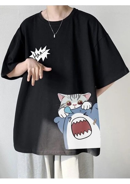 Shark & Cat Siyah T-Shirt modelleri