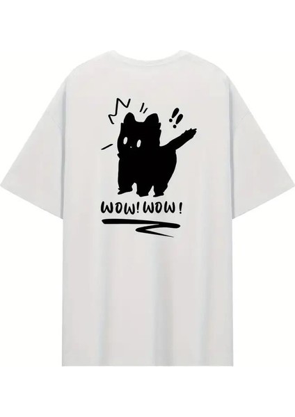 Sırt Baskılı Wow Cat Beyaz T-Shirt modelleri