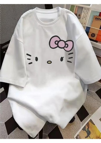 Kitty Face Baskılı Oversize T-Shirt