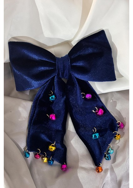 Yılbaşı Lacivert Kadife Fiyonk Renkli Çan Sallantılı Eğlenceli Toka fırsatları