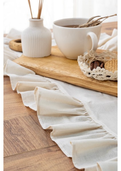 Rufle I Runner Naturel Fırfırlı Keten Vintage 40 x 110 cm fiyatları