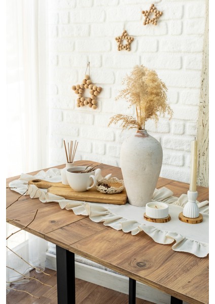 Rufle I Runner Naturel Fırfırlı Keten Vintage 40 x 110 cm modelleri
