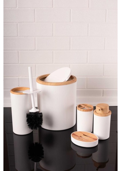 Bambu Desen Modern 5'li Banyo Seti Beyaz Çizgi Detaylı fiyatları