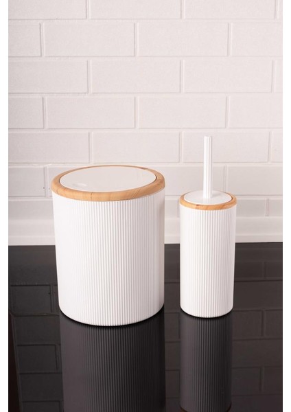 Bambu Desen Modern 5'li Banyo Seti Beyaz Çizgi Detaylı modelleri