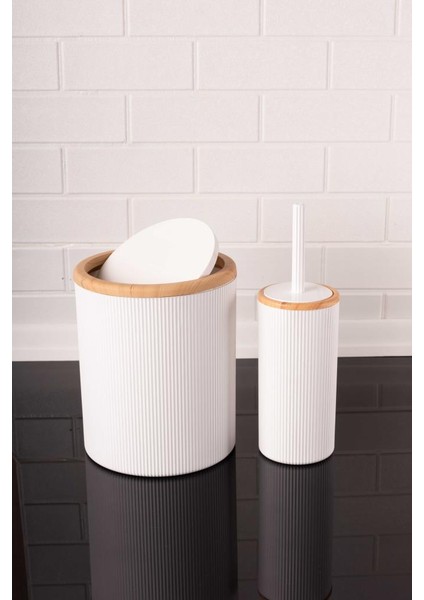 Bambu Desen Modern 5'li Banyo Seti Beyaz Çizgi Detaylı fırsatları