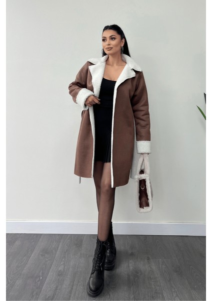 Kürklü Deri Kaban - Kahverengi fiyatları