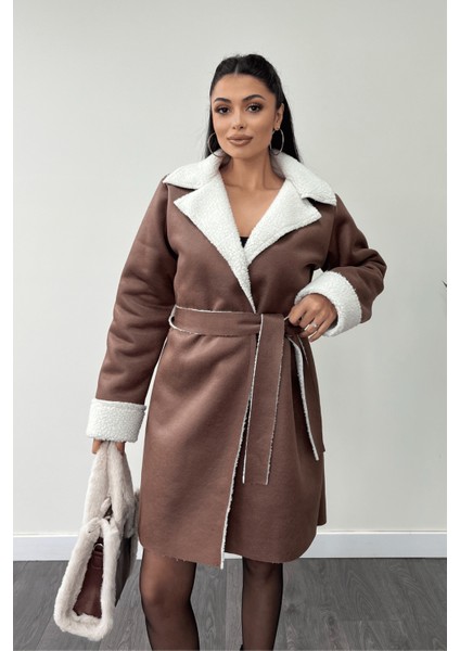 Kürklü Deri Kaban - Kahverengi fırsatları