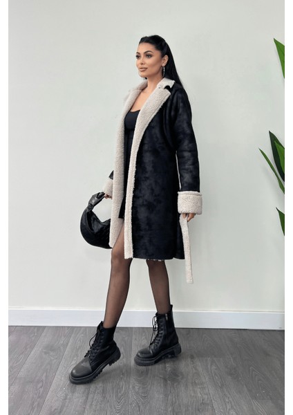 Kürklü Deri Kaban - Siyah fiyatları