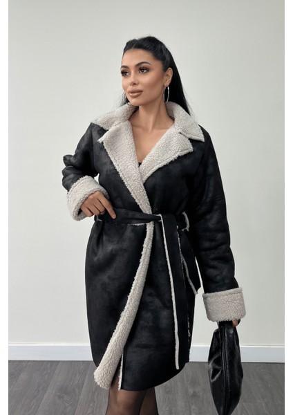 Kürklü Deri Kaban - Siyah modelleri