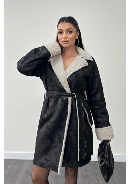 Kürklü Deri Kaban - Siyah fırsatları