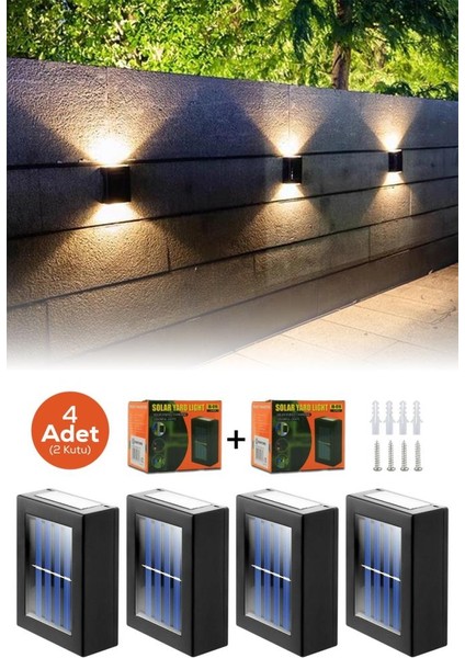4'lü / 2 Kutu Güneş Enerjili Su Geçirmez Solar LED Lamba
