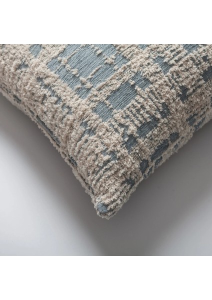 Teddy - Mavi Bej Viskon Ekose Desenli Tüylü Kırlent 45 x 45 - Mavi (Ic Yastık Dahil) fiyatları