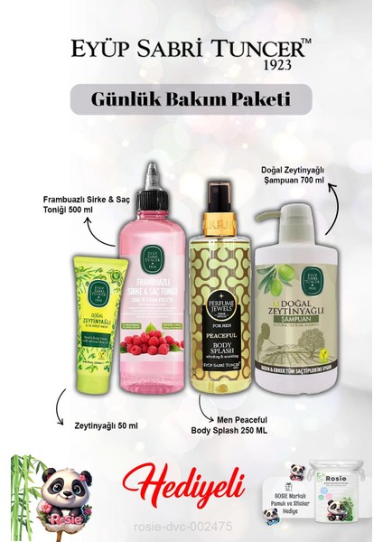 Men Vücut Spreyi Paceful Body, Zeytinyağlı Krem ve Şampuan, Frambuaz Tonik ve Rosie