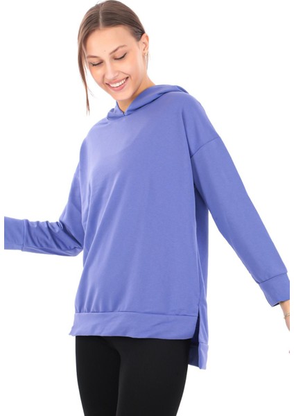 Kapüşonlu Yanları Yırtmaçlı Mor Sweatshirt (PCST067)